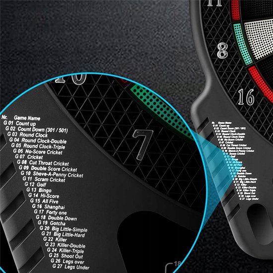 Soft Elektronisch Dartbord - Dartbord - Autodarts Scoring Systeem - 27 Spellen - Duurzaam en Slagvast - LED Scorebord - Spraak - ABS+PP - Dartspel - Voor Thuis en Bar — afbeelding 5