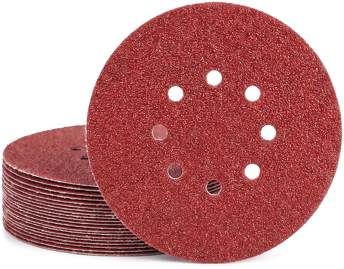 longziming -Schuurschijven – Rond Schuurpapier – Schuurpads – Voor Excentrische Schuurmachine – Klittenband Bevestiging – 8 Stofafzuiggaten – Aluminiumoxide – Voor Schuren en Polijsten – 225 mm – Set van 30