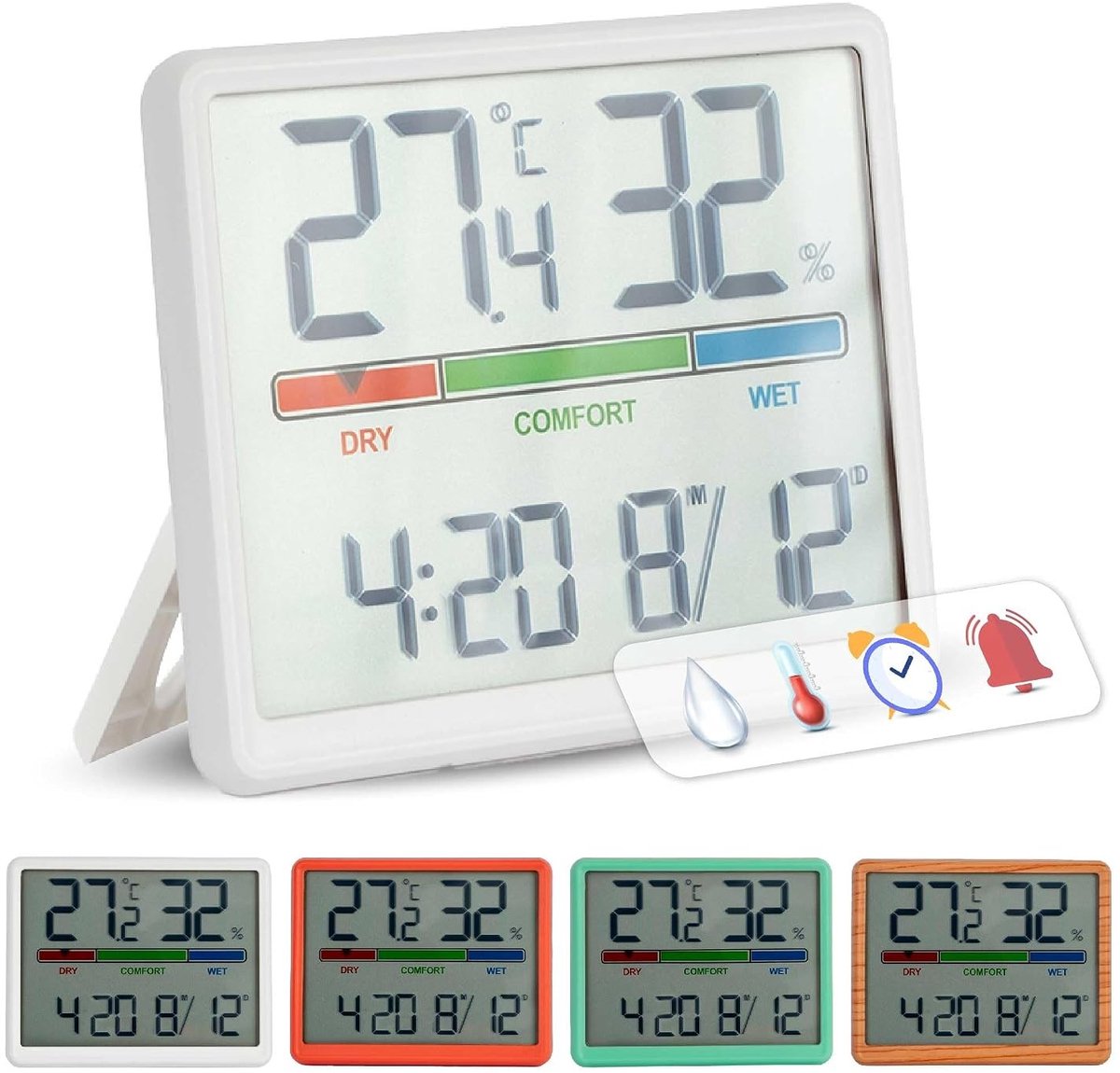 Digitale Binnenthermometer met Hygrometer - Wit - 9,3 x 7,2 x 1,6 cm - ABS Materiaal - Voor Thuisgebruik