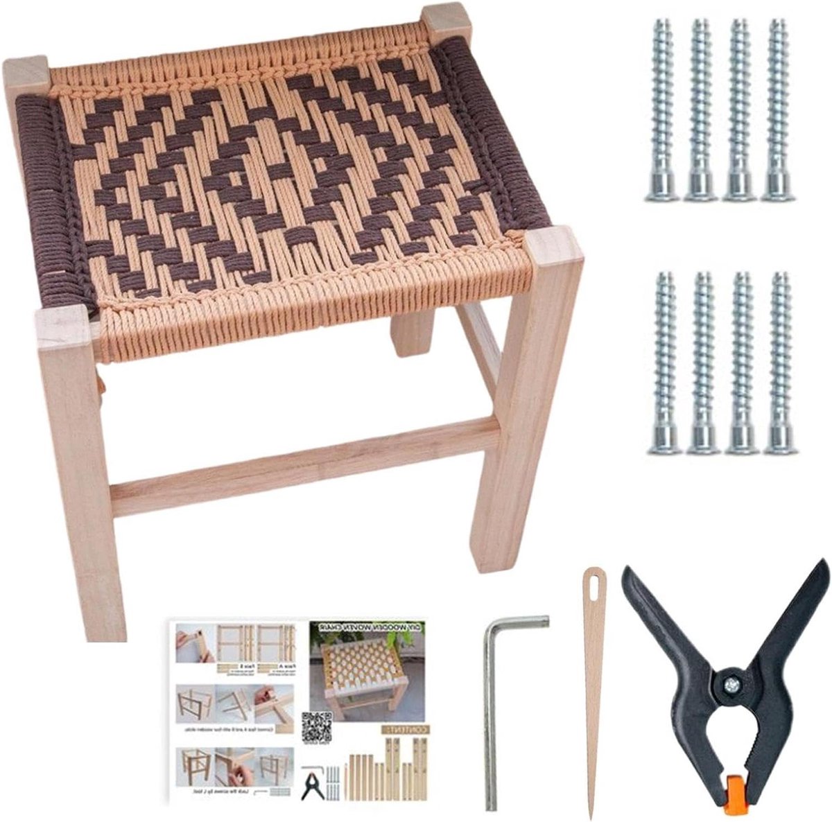 Houten Voetenbank Frame - Kruk Frame Kit - Meubels Maken - Beginner Vriendelijk - 37x42x29 cm - Natuurlijk Hout