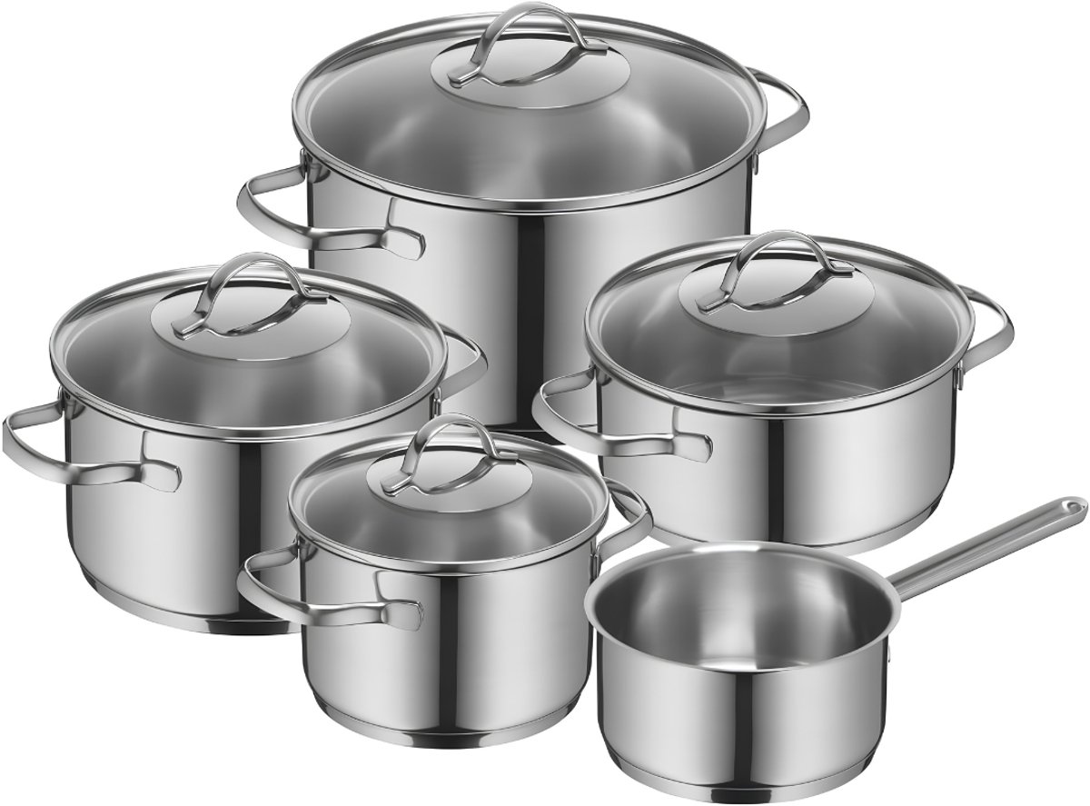 Lìon® Pannenset - 5 Stuks Pannen - Koekenpan - Pan Set - Zilver - 50cm x 35cm x 30cm