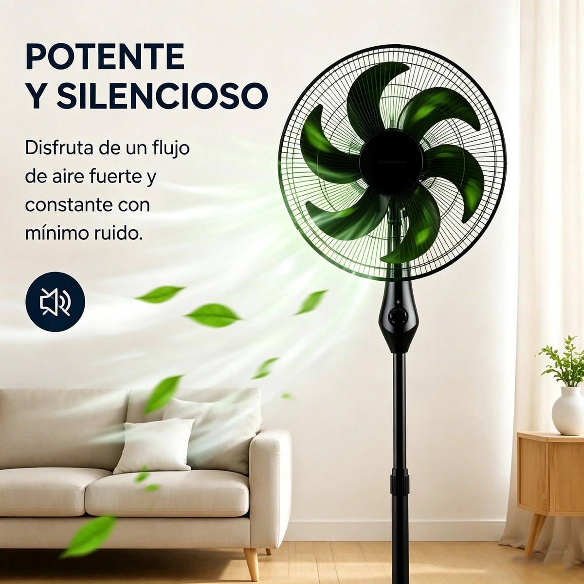 Wentinkmo zwarte staande ventilator - Krachtig 55W motor - verstelbare hoogte totaal 130 cm - 3 snelheden