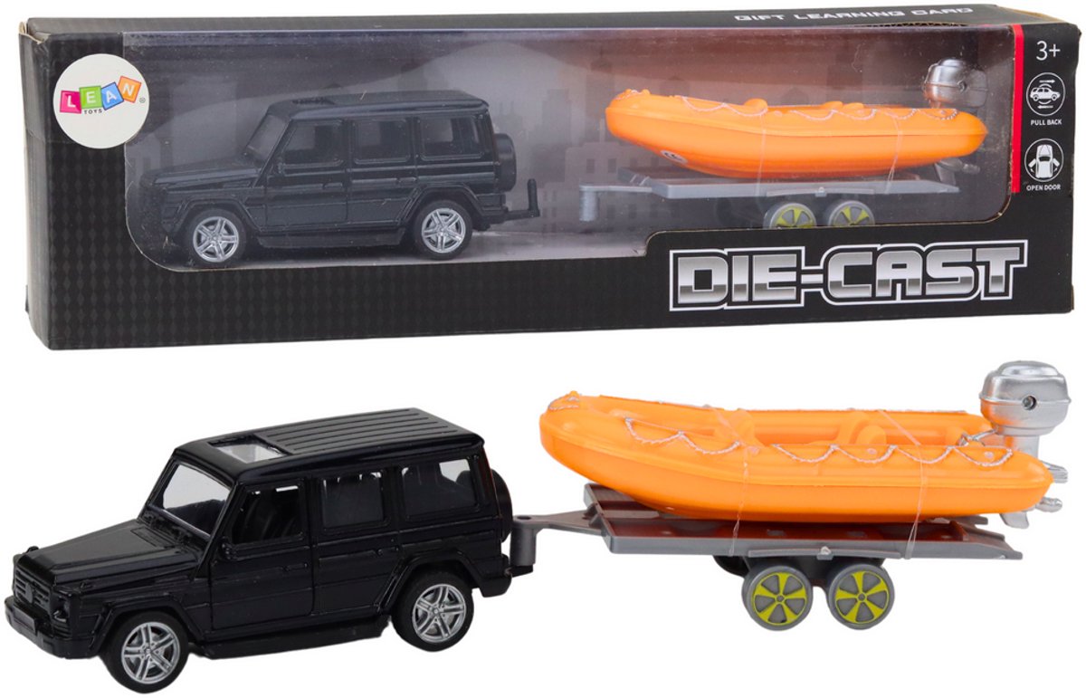 Zwarte terreinwagen met aanhangwagen oranje boot - UNI