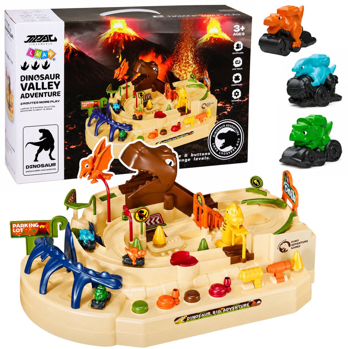 Interactieve handmatige arcadebaan met dinosaurussen 8 uitdagingenvoertuigen - UNI