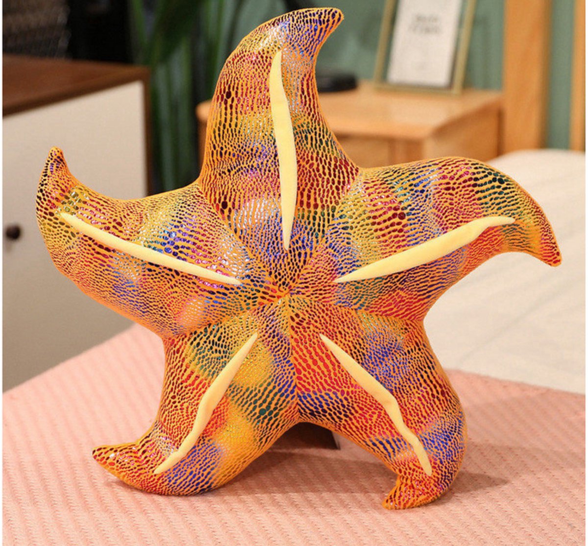Mascotte pluche zeester geel kussen 45 cm