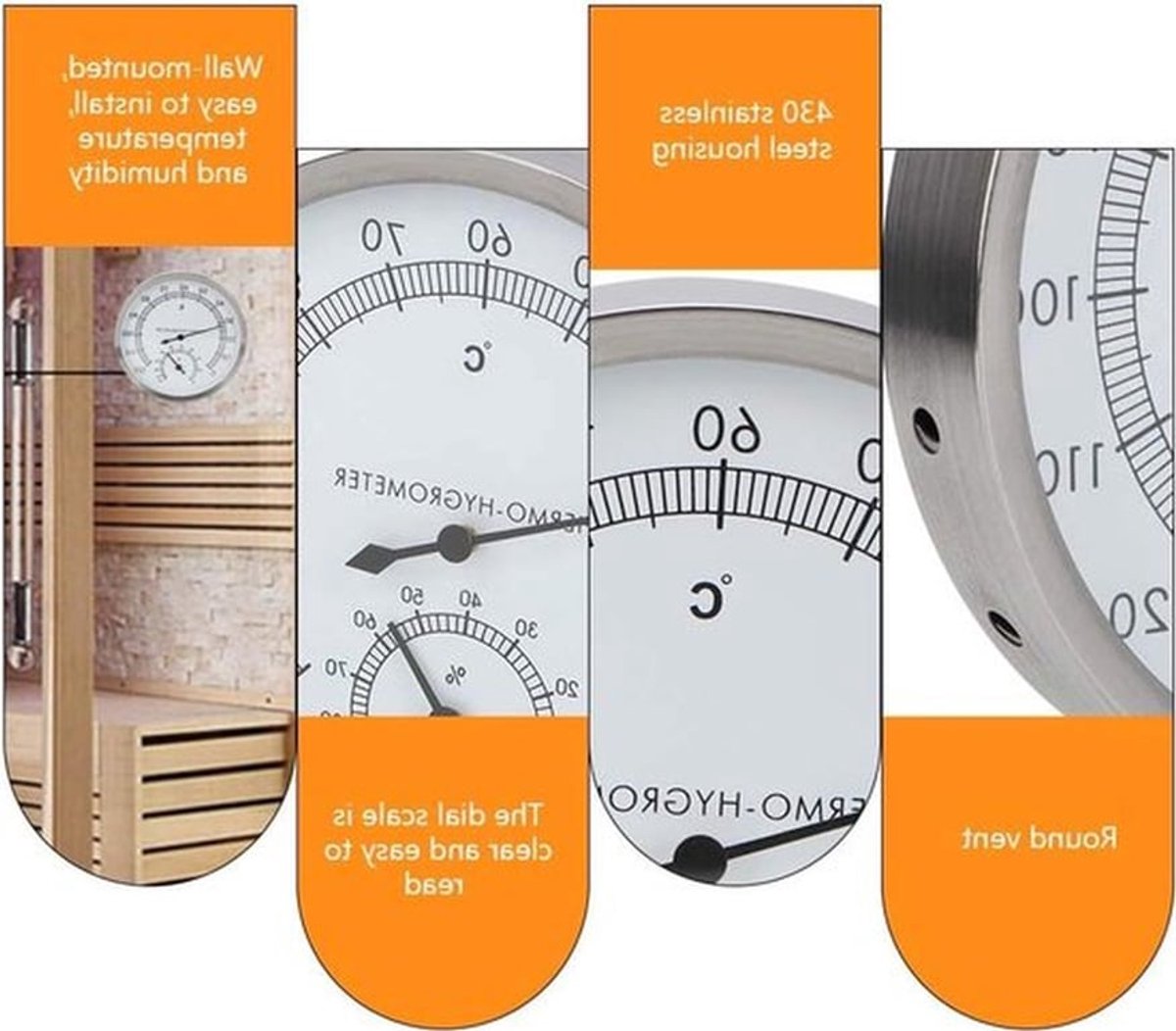 2-in-1 RVS Thermometer en Hygrometer voor Sauna en Stoomkamer - Ideaal voor Thuisgebruik, Badkamer en Wellness