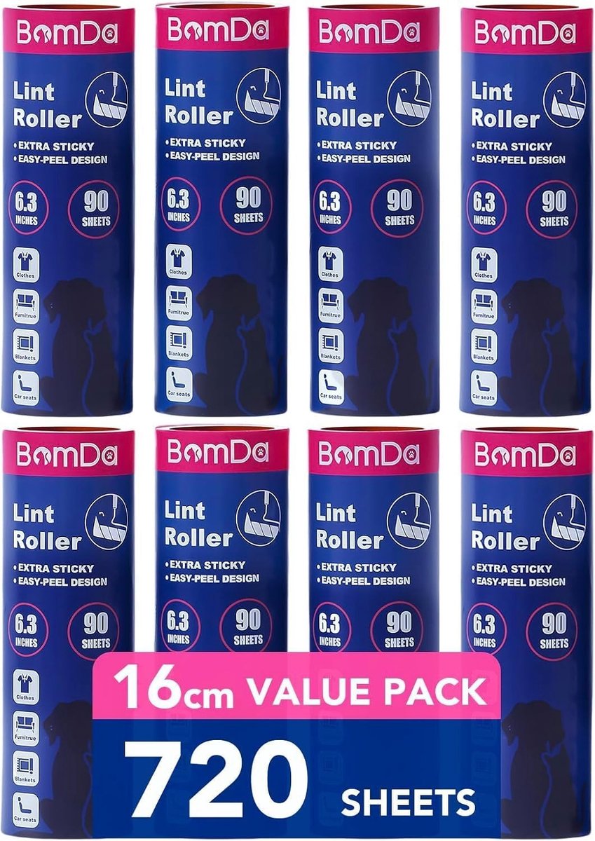 Extra kleverige Pluisroller - Wit - 16 cm - XXL met 720 Vellen - Voor Kleding, Bank, Bed en Tapijt