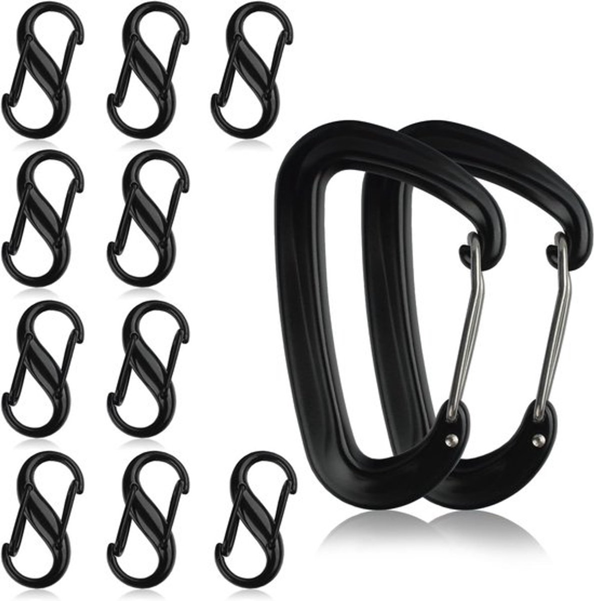 Robuuste Aluminium Karabiners Set van 12, Kleine Dubbele Carabiners voor Sleutels, Lichtgewicht en Sterk voor Outdoor, Klimmen en Kamperen