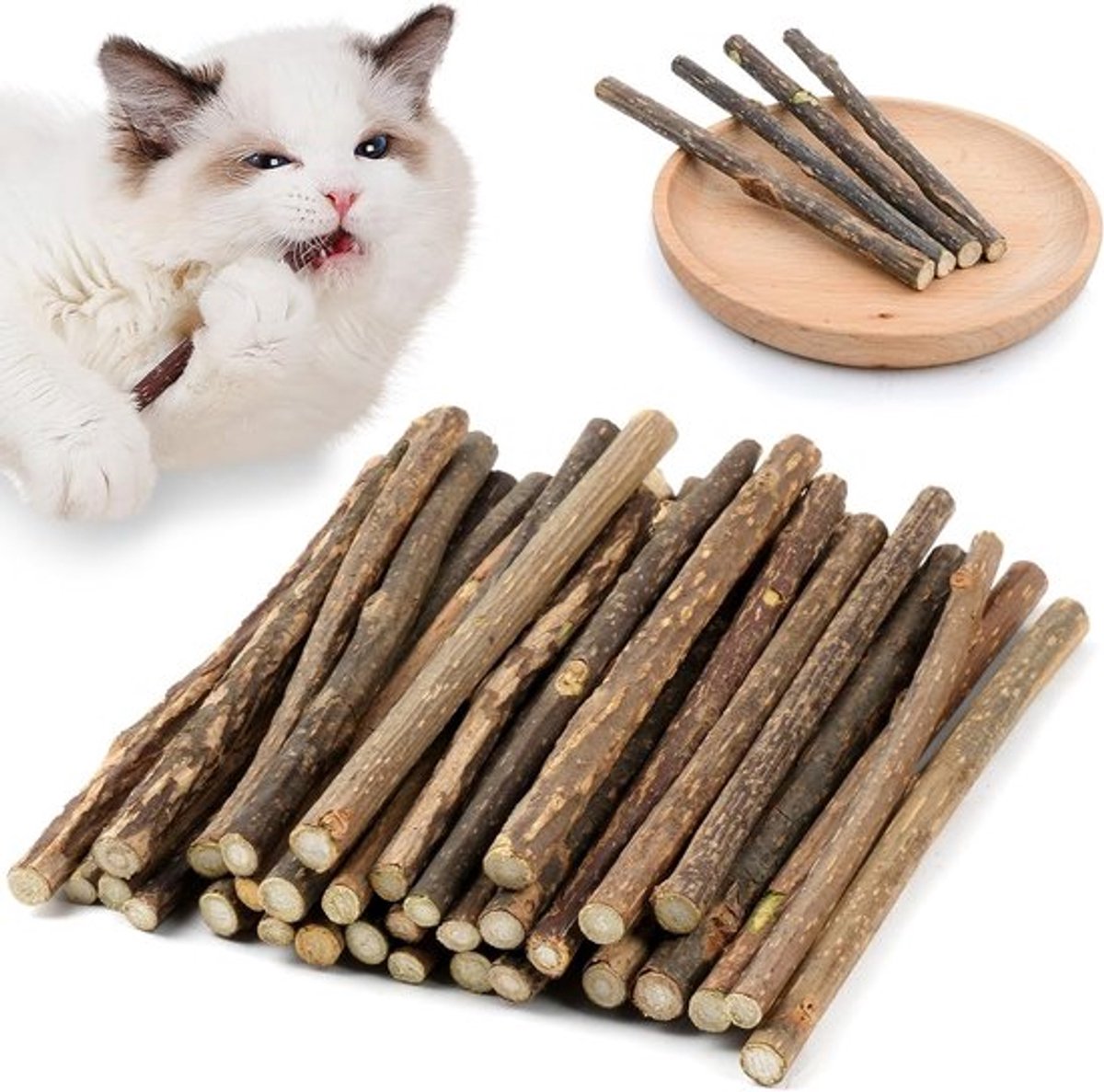 Natuurlijke Matatabi Kauwsnacks voor Katten - 32 Stuks, Tandverzorging, Verfrissing van de Adem en Speelplezier