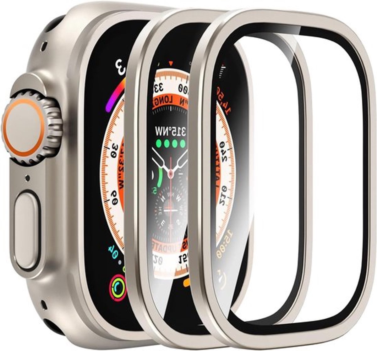 Set van 2 Beschermfolies voor Watch Ultra 2/1 (49 mm) - Gehard Glas met Aluminium Frame, Volledige Schermbescherming, Militaire Standaard, Krasbestendig en Duurzaam