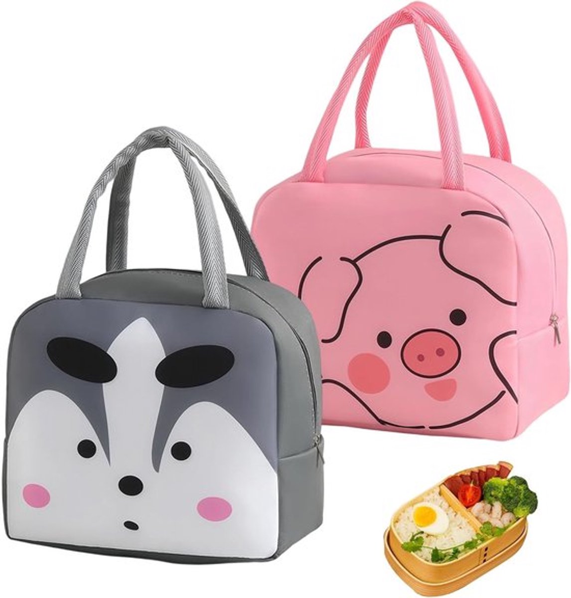 Lunch Tas Set van 2 Stuks, Schattig Ontwerp voor Kinderen, Ideaal voor School, Picknick en Reizen, Waterdicht Oxford Stof met Aluminium Voering