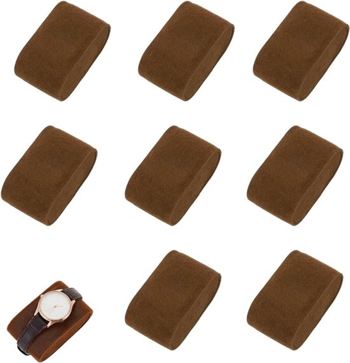 Display- en opbergpad voor horloges - 8-delige set, bruine kleur, elegant ontwerp, geschikt voor horloges, armbanden en sieraden, duurzaam en stijlvol