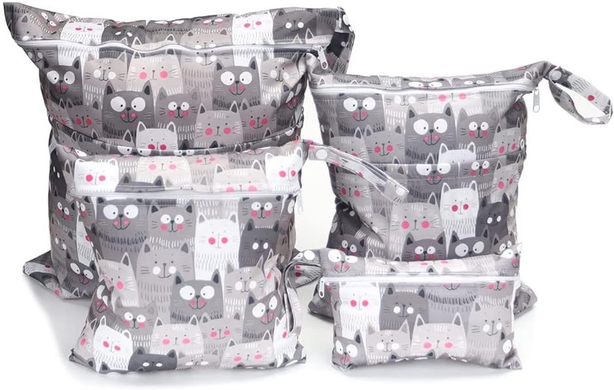 SnelShoppen - Wasbare Luierzakken, Neptassen, 4 Stuks, Luiertas, Waterproof Tas met Rits, Luiertas, Wet en Droog, Verschoontas, Herbruikbare Organisat
