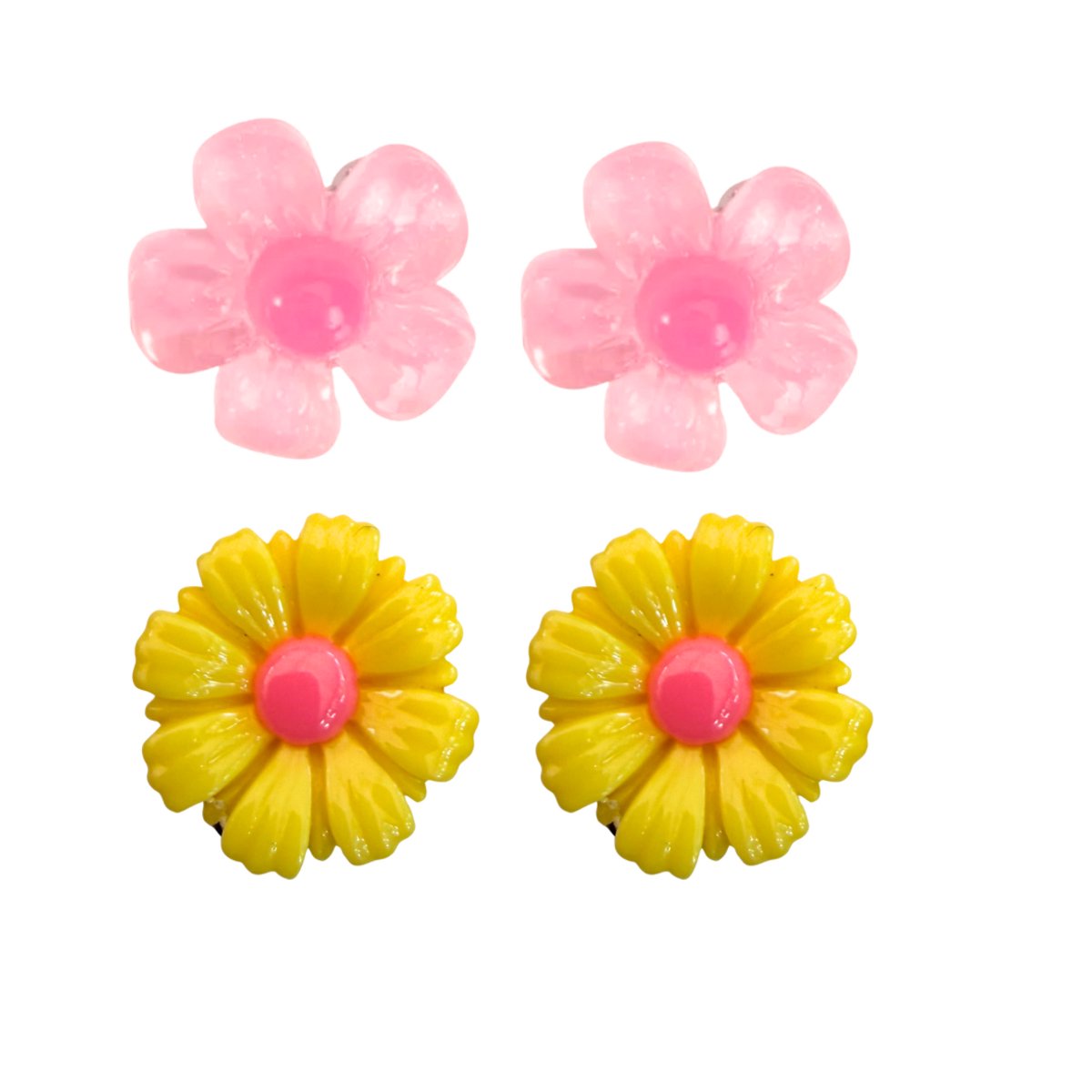 2 Paar -Clip oorbellen - kinderen- sunny- geel -roze- geen gaatje- Charme Bijoux
