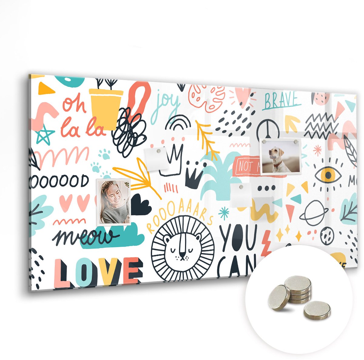 Coloray Glazen Magneetbord - Magnetisch Bord Vintage wereldkaart - 120x60 cm - Veelkleurig Magneetbord - Magnetic Board - Magneetbord Design