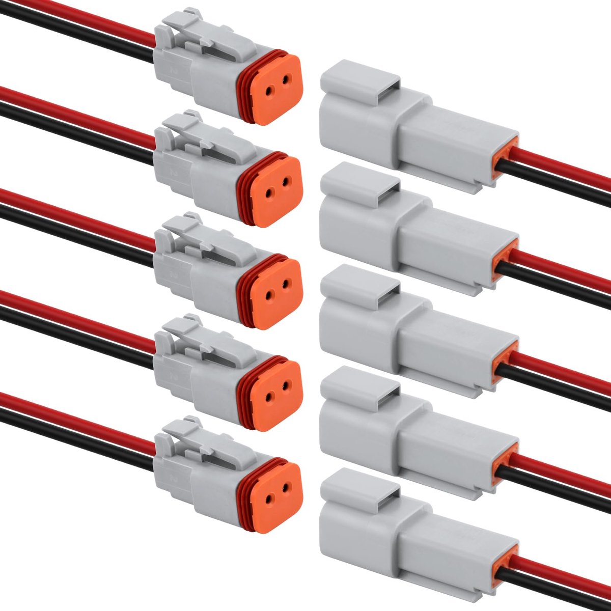 SnelShoppen - 5 Sets DT 2 Pin Connectors Waterdichte Elektrische Connectoren met 16 AWG Kabel voor Auto, Vrachtwagen, Boot, Motorfiets - Grijs