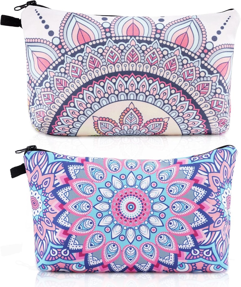 Thijox - Aucuu Canvas Cosmeticatas Vrouwen M - Draagbare Waterdichte Toilettas - 2 Stuks Mandala - Grote Capaciteit voor Make-up & Cosmetica - Lichtge
