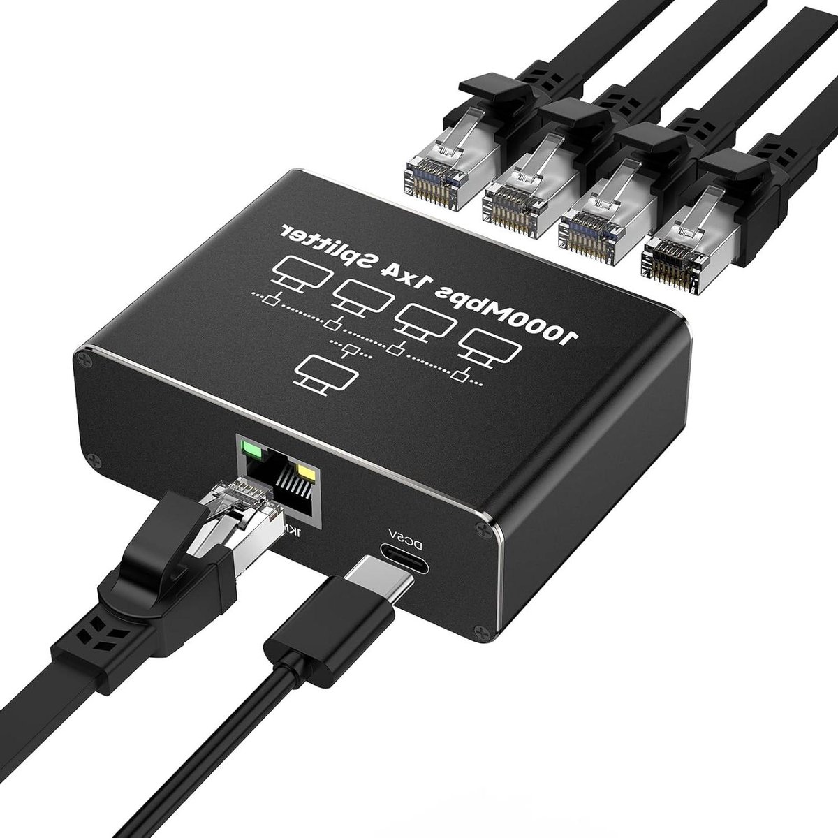 LAN Splitter - Ethernet Hub - Netwerk Uitbreiden - 1 naar 4 Poorten - 1000 Mbps - Zwart
