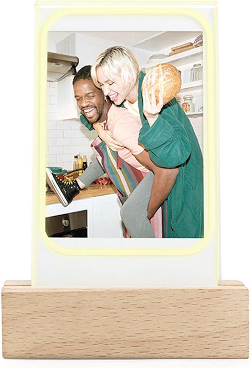 SnelShoppen - Gepersonaliseerd Acryl Foto Lijst Nachtlampje met Houten Ondersteuning, Verlichte Foto Frames voor Herinneringen, 5.5 x 9.5 cm, Perfect