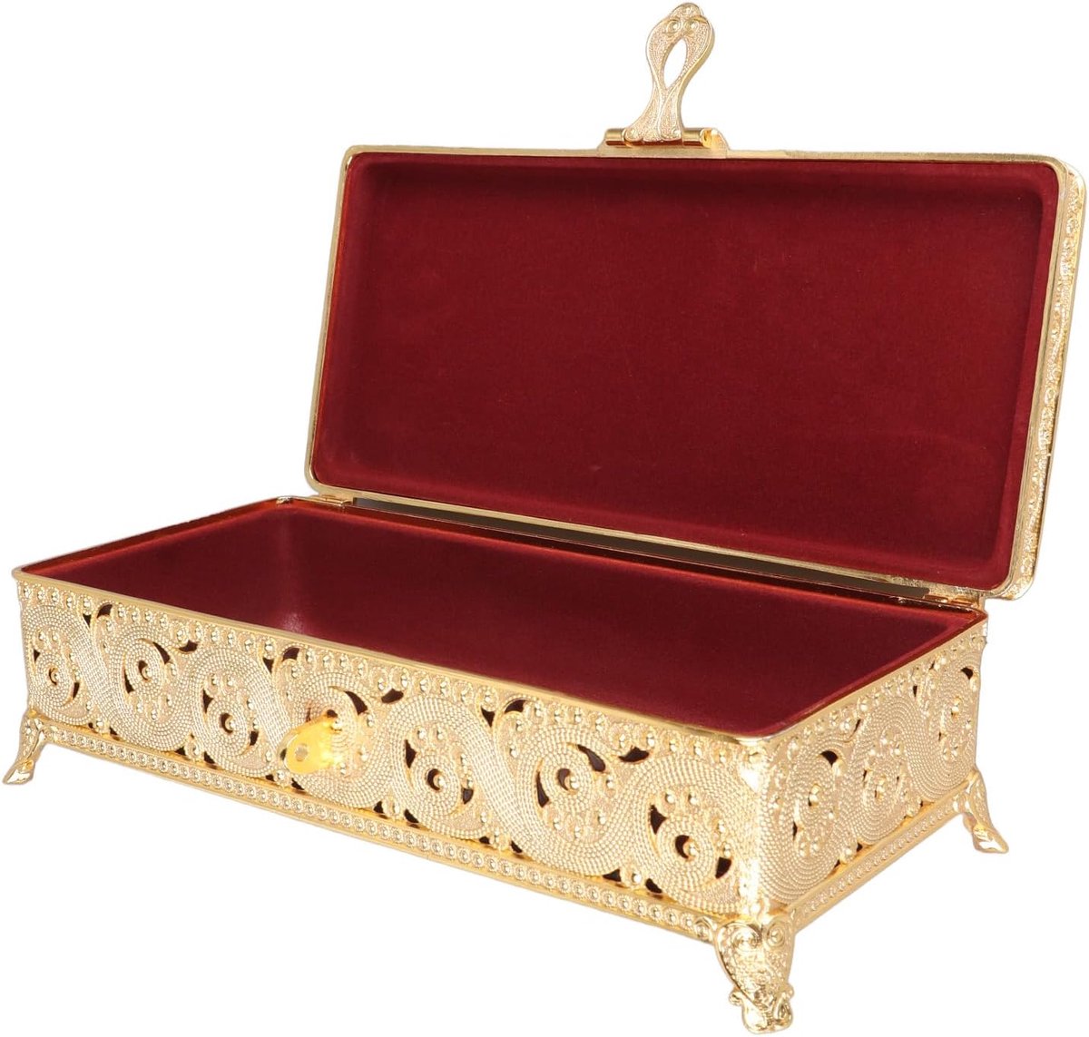 SnelShoppen - Vintage Metalen Sieradenbox, Grote Inhoud, Rectangulaire Sieradenopbergdoos voor Ringen, Oorbellen, Kettingen, Goudkleurig