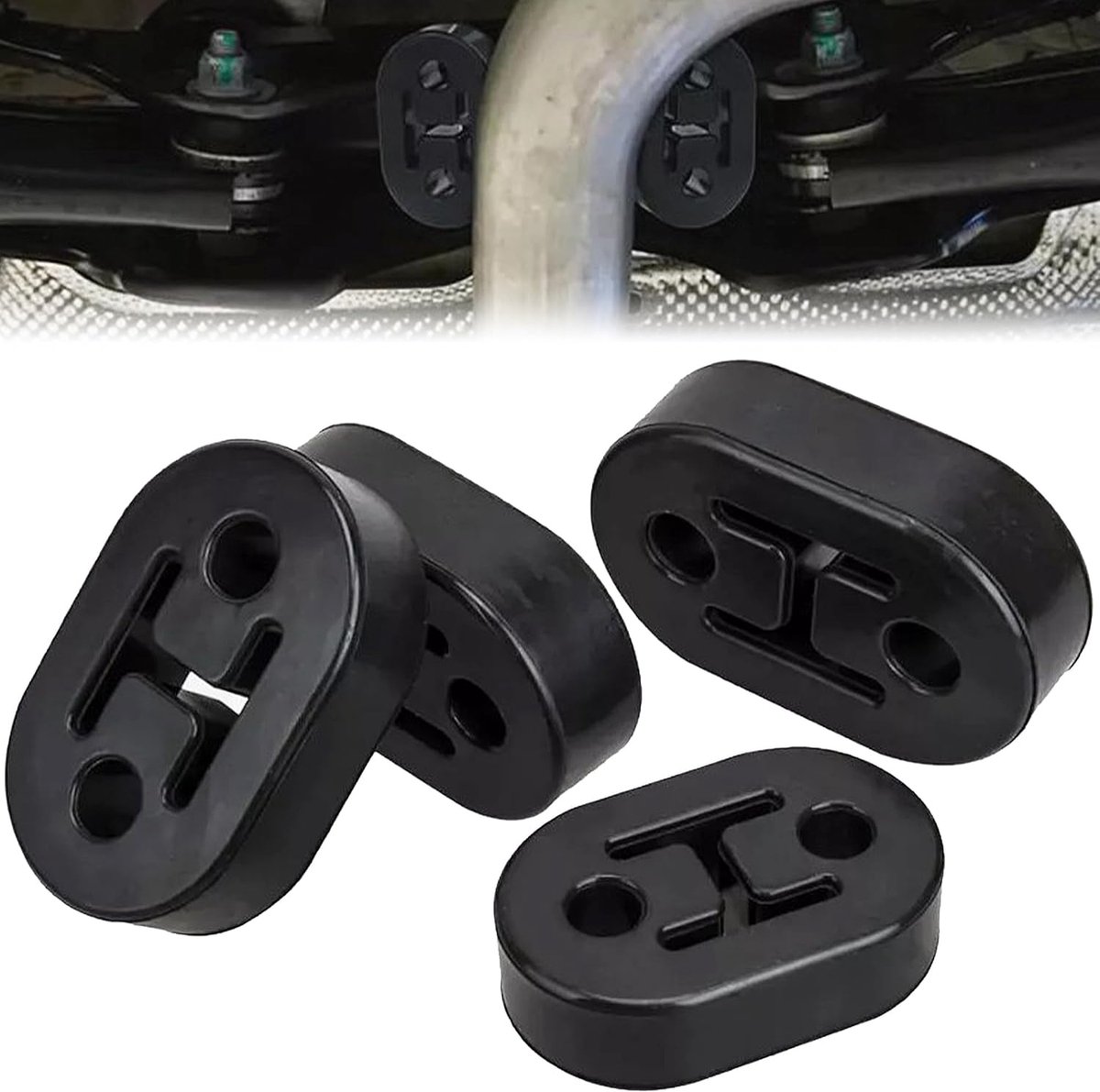 Uitlaatsteun set van 4 - zwarte rubberen ophangers - universeel met 2 gaten 12 mm - geluidsreductie voor de auto - ShopVlot