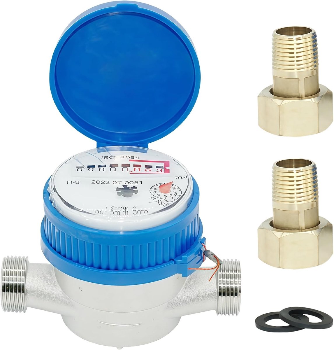 Koudwatermeter van Koper 1/2 Inch 15mm, Tuinwatermeter met Digitale Weergave, Voor Huishoudelijk Gebruik en Tuinonderhoud, Tot 40°C en 1.5 m³/h