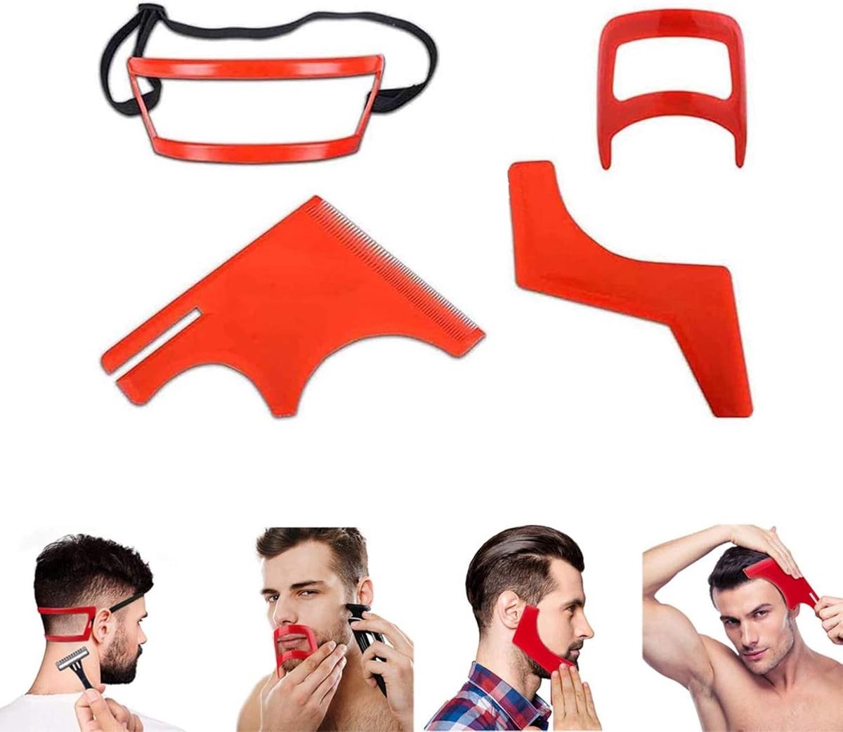Set van 4 Baard Sjablonen voor Mannen, Perfect voor Contouren, Snorren en Baardlijnen