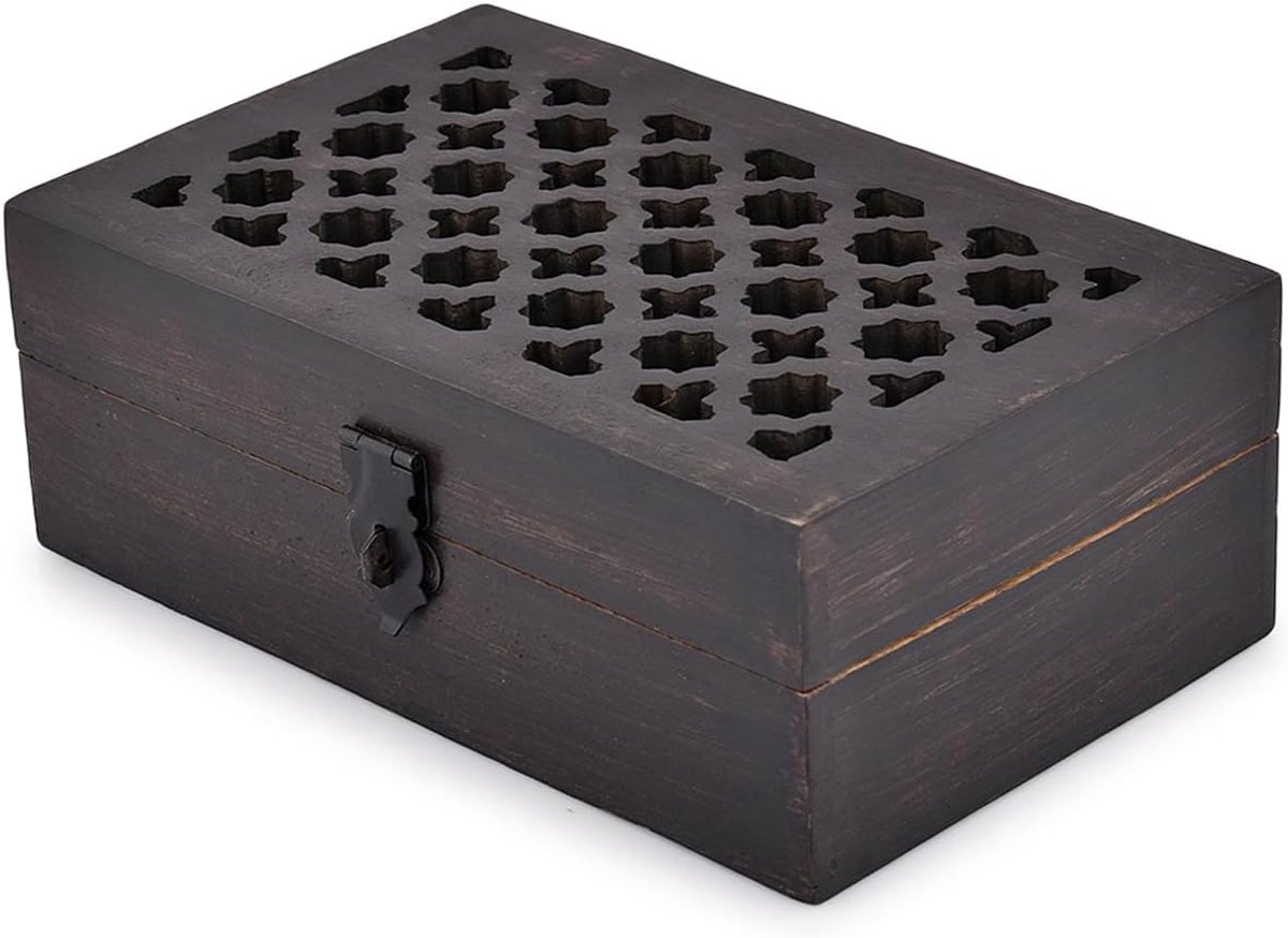SnelShoppen - Mango Houten Decoratieve Box met Scharnierdeksel, Ideaal voor Bewaren van Herinneringen, Sieraden, Snuisterijen en Meer (20 cm x 12,5 cm