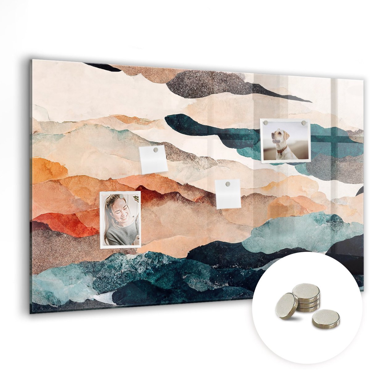 Coloray Glazen Magneetbord - Magnetisch Bord Berglandschap - 90x60 cm - Veelkleurig Magneetbord - Magnetic Board - Woonkamer Decoratie