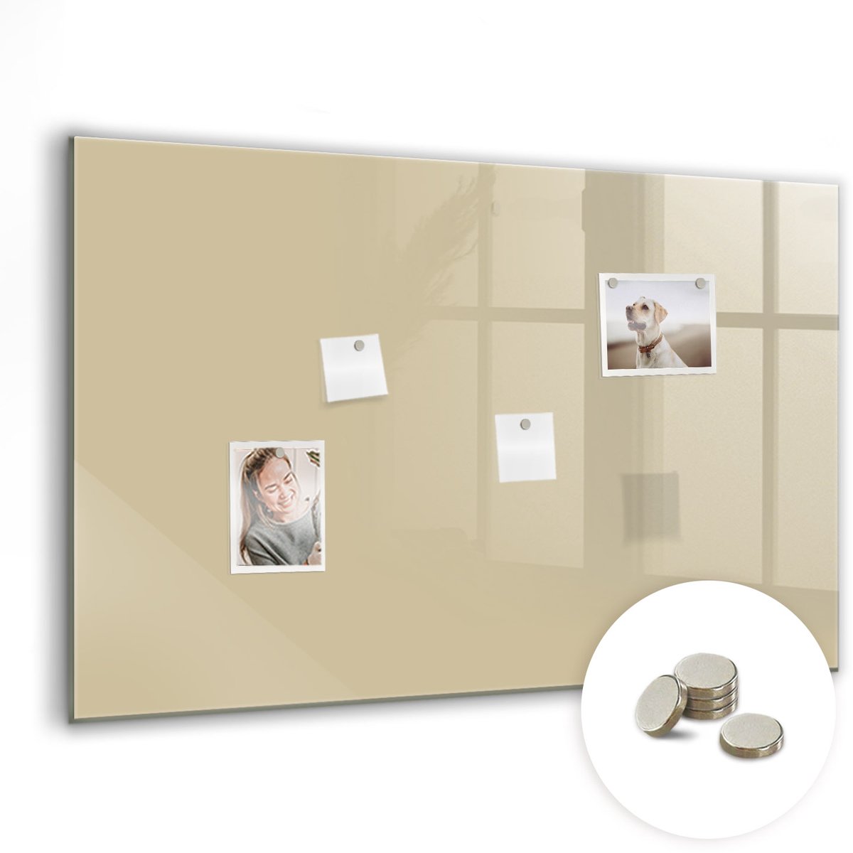Coloray Glazen Magneetbord - Magnetisch Bord Kleur: donkerwit - 90x60 cm - Beige Magneetbord - Magnetic Board - Bureau Decoratie