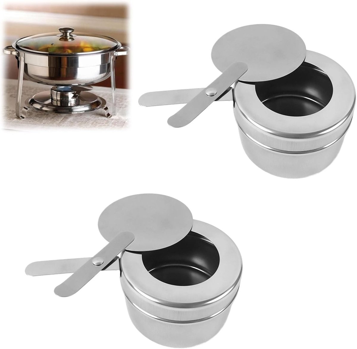 Set van 2 RVS Vuur Pasta Containers - Alcoholbrander met Deksel - Draagbare Fonduebrander voor Buffetten, Barbecues en Kampeeractiviteiten