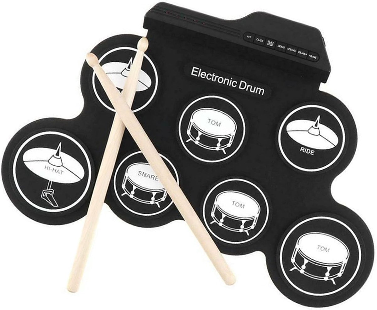 SnelShoppen - USB Roll Up Drum Practice Pad met 7 Pads, Siliconen Elektronische Drum Kit, 5 Melodieën, 8 Demonstratieliedjes, 3 Rhythmes, Compact Drum