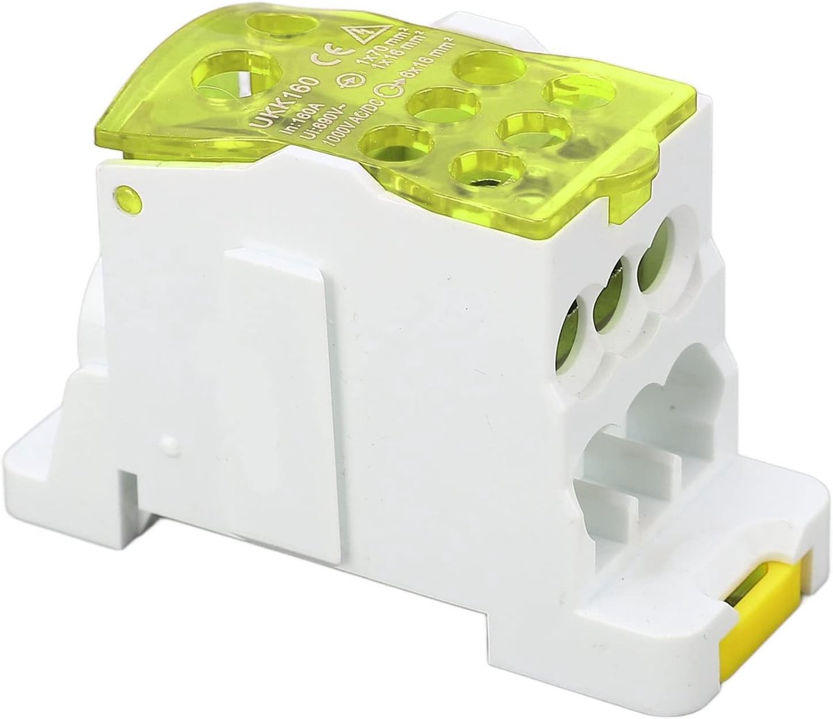 SnelShoppen - Terminal Distributiebak UKK-160a, Universele Voedingsaansluitbox met Din Rail, Microcomputer Bescherming, Gele Afdekking, Flexibel Bedra