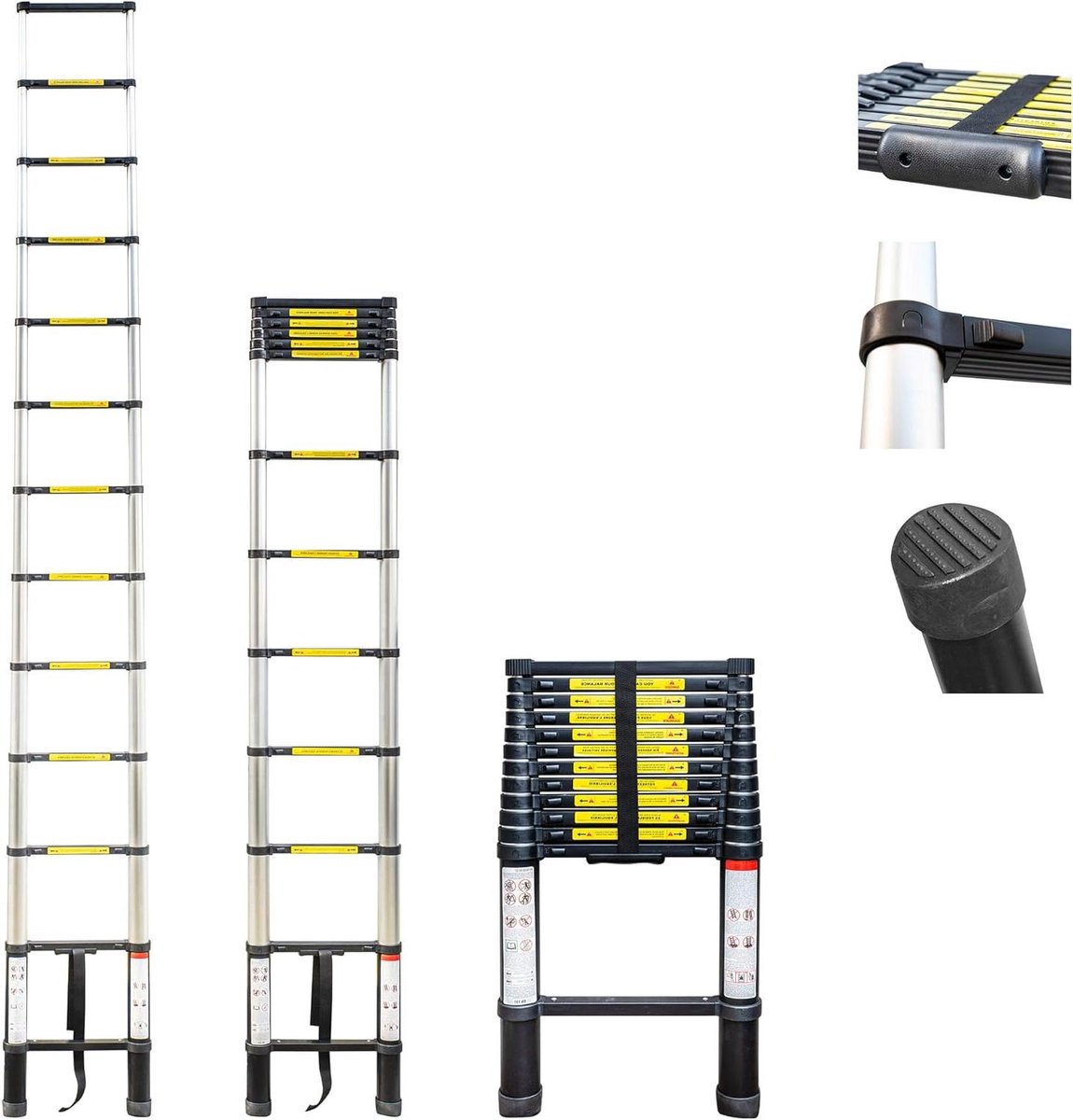 Telescopische Ladder - Uitschuifbare Ladder - Veilig Klussen - Robuust Aluminium - 4.4 Meter - Grijs