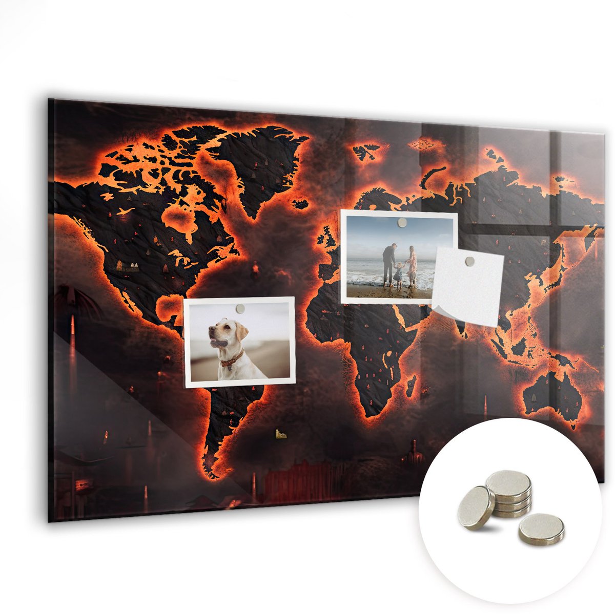 Coloray Glazen Magneetbord - Magnetisch Bord Wereldkaart - 60x40 cm - Oranje Magneetbord - Magnetic Board - Magneetbord Design