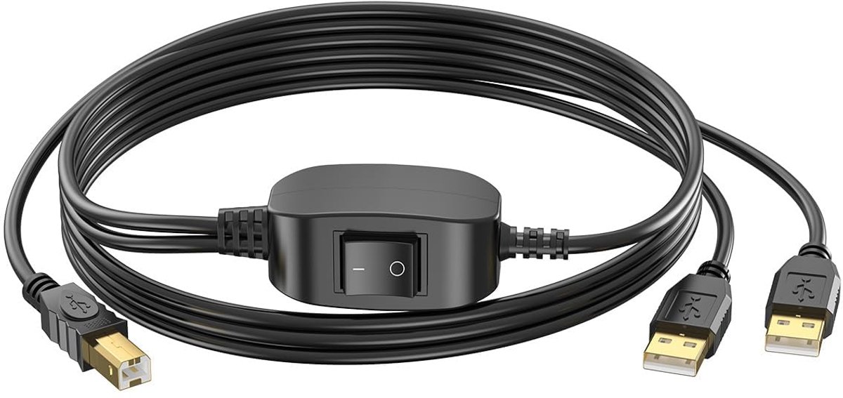 Herfair 2-in-1 USB-A to USB-B Printer Cable for Two Computers, Printer Cable 2.0 Plug to Plug (1.5m) - ShopVlot