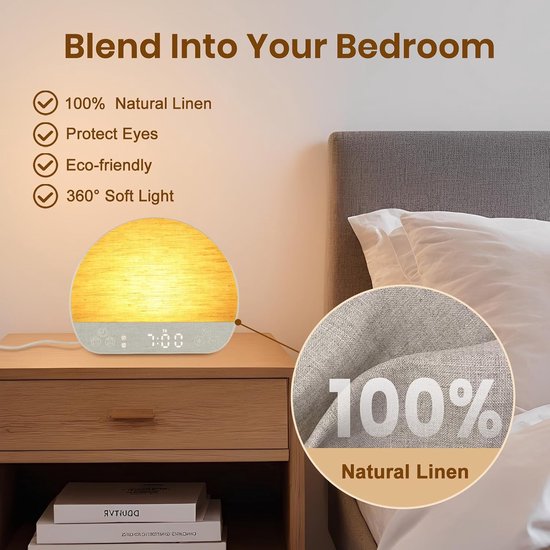Wekker Klok - Zonsopgang Licht - Rustig Wakker Worden - 37 Natuurlijke Geluiden - 18x14.5x8 cm - Beige — afbeelding 2
