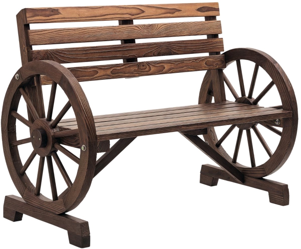 Tuinbank Wagenwiel Design 2-Zits 105,5x56x79cm Donkerbruin Sparrenhout Waterdicht 240kg Draagkracht voor Tuin Terras Balkon