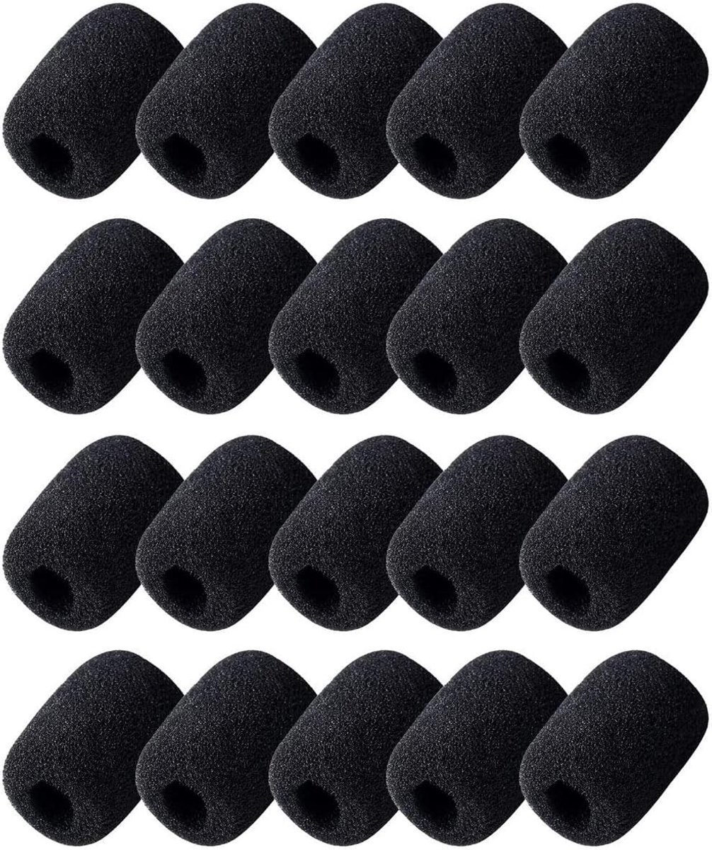SnelShoppen - 20 Foam Microfoon Hoofdtelefoons, Microfoon voor Klasslokalen, Vergaderzalen, Interviewgesprekken, Buitenshuis, Zwart, Hoogwaardige Schu