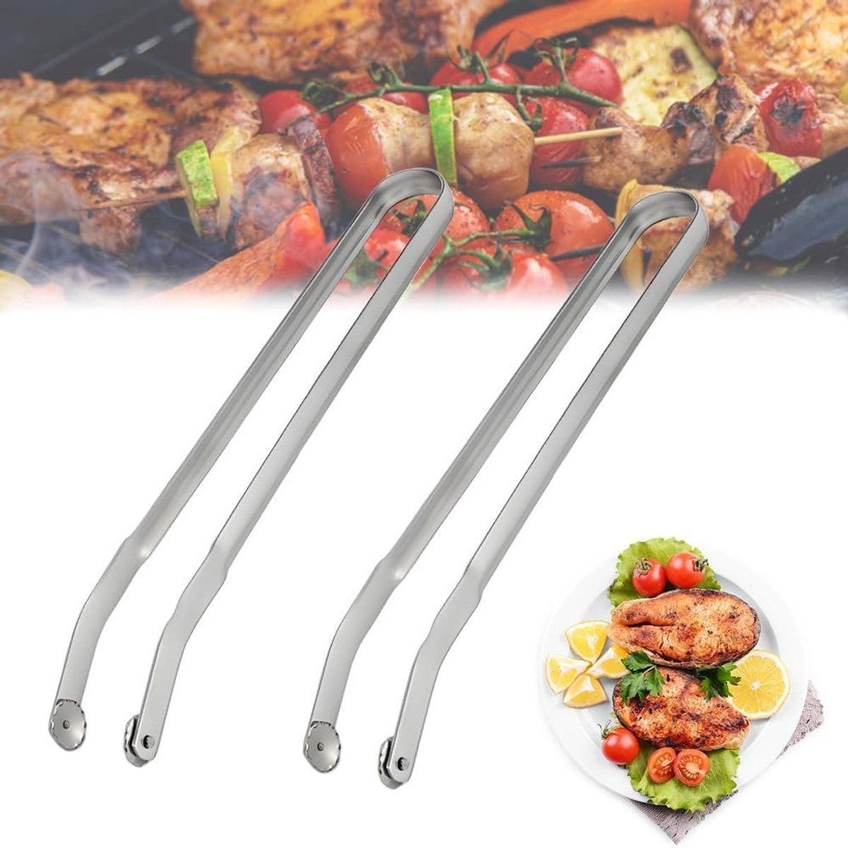 Langhandige BBQ-tangen voor het draaien van worstjes, ideaal voor grillen en barbecuen, met wielen voor eenvoudig gebruik