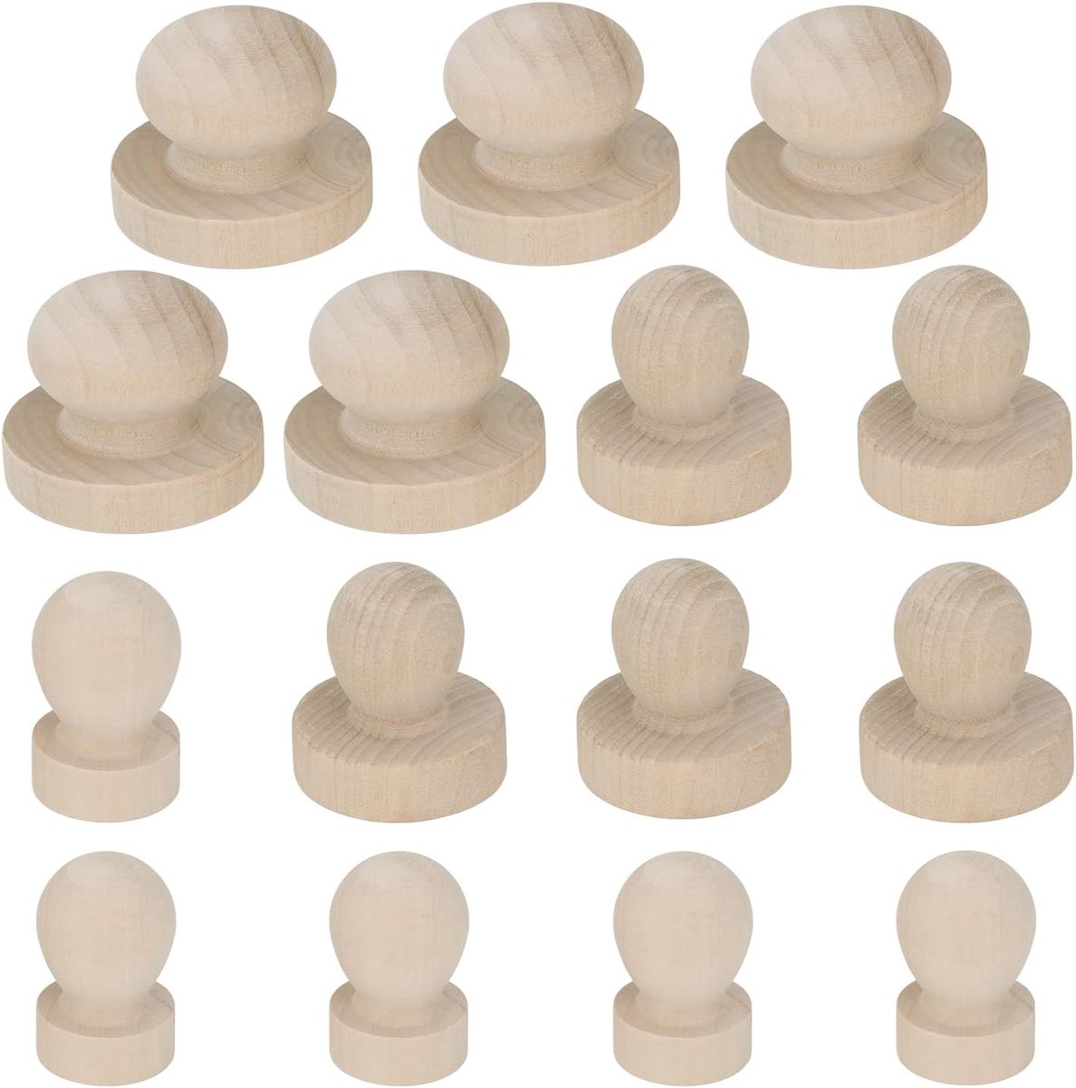 SnelShoppen - 15 Stuks Onbewerkt Houten Stempelhandvat, Diverse Maten (2.0 inch, 1.5 inch, 1.0 inch) Massief Vuren Hout voor Creatief DIY Houtsnijden