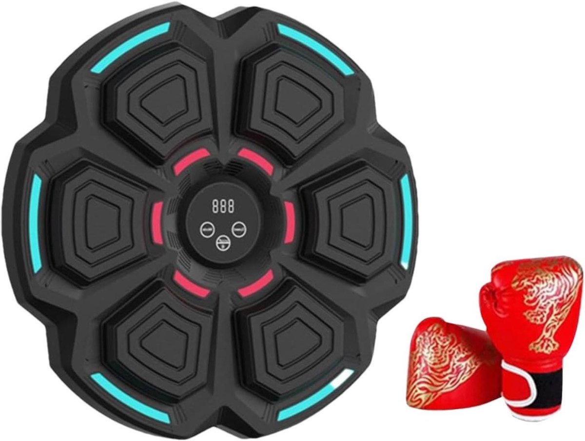 Muziek Boksmachine - Smart Trainer - Indoor Workout - Met LED Verlichting - Aan Muur Monteerbaar - Zwart