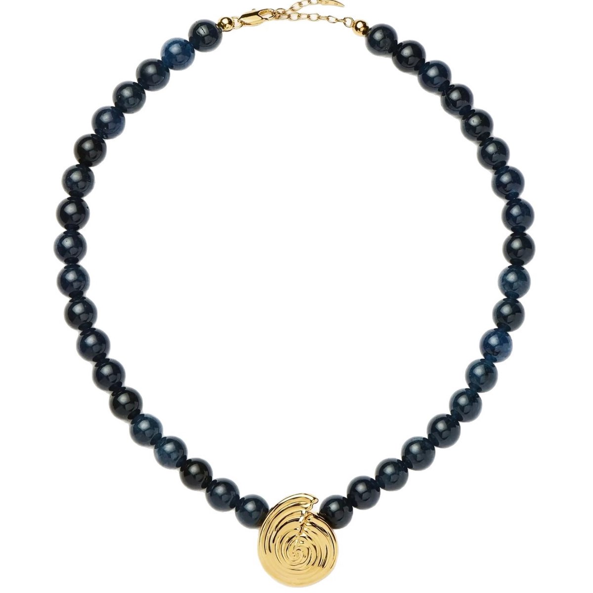 Helin Life Klassieke ketting-Retro kralenketting voor dames – gouden spiraalvormige hanger – ronde kralen van 10 mm – verstelbaar van 38 tot 42 cm – modieus en veelzijdig cadeau