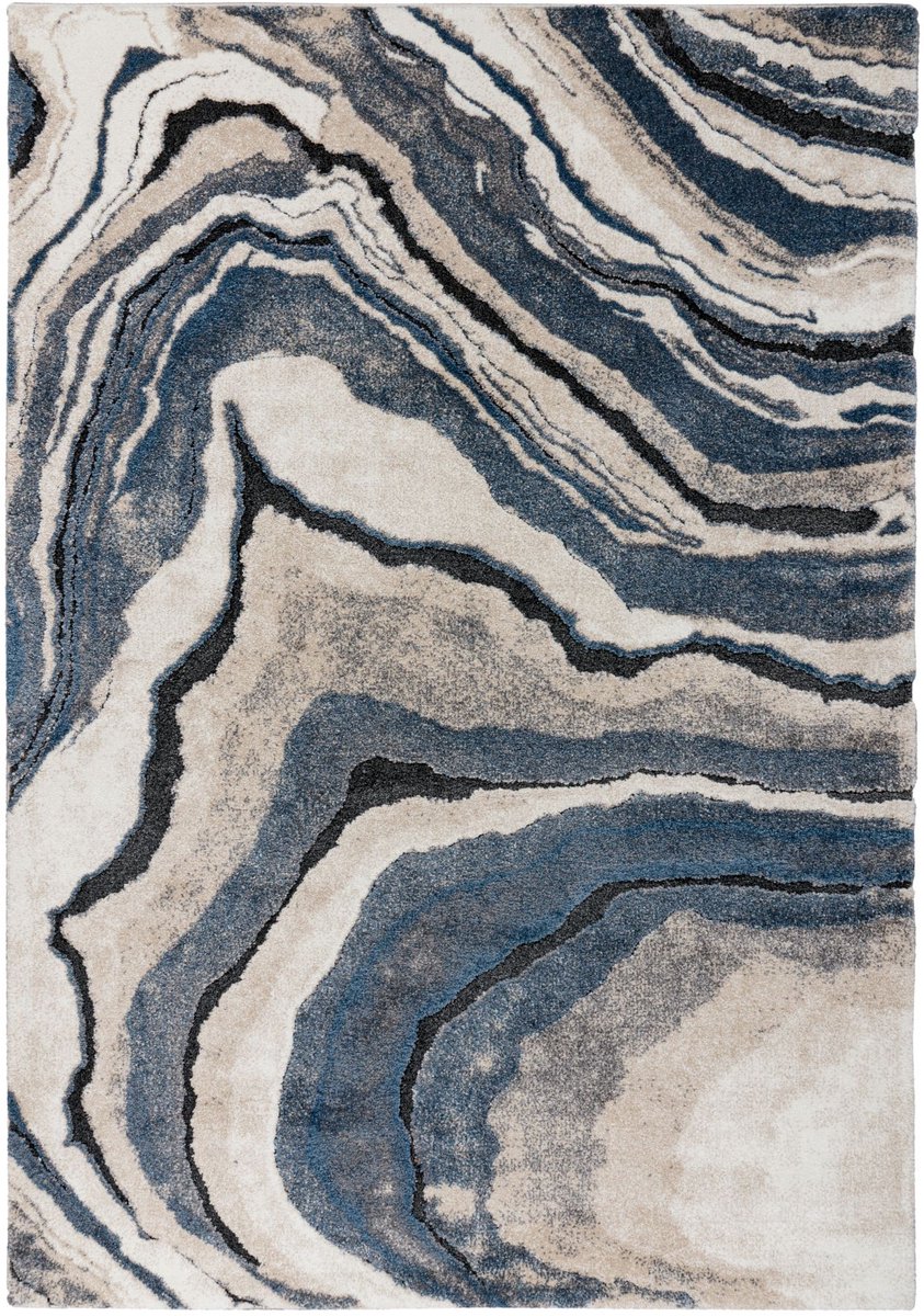 Padiro laagpolig vloerkleed 200 x 290 cm - blauw - modern abstract design - geschikt voor vloerverwarming - van polypropyleen en polyester