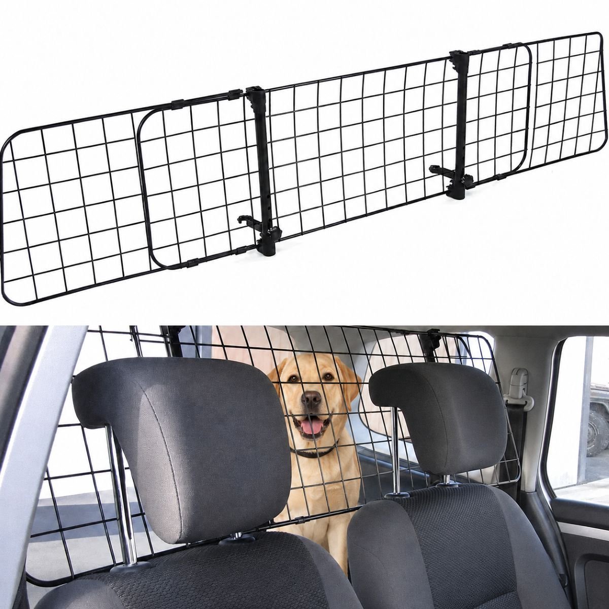 Ceruzo Hondenrek Auto - Verstelbaar 90-145 cm - Bagagerek - Opvouwbaar - Zwart