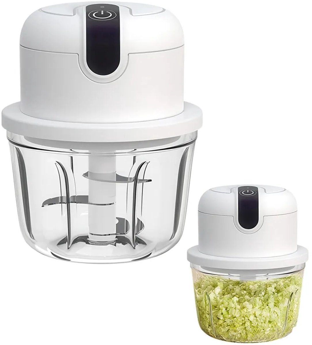 Elektrische minihakmolen, 350 ml, groentehakmolen, oplaadbaar via USB Type-C, draagbare hakmolen, Geschikt voor vlees, babyvoeding, fruit, kamperen, enz., wit.