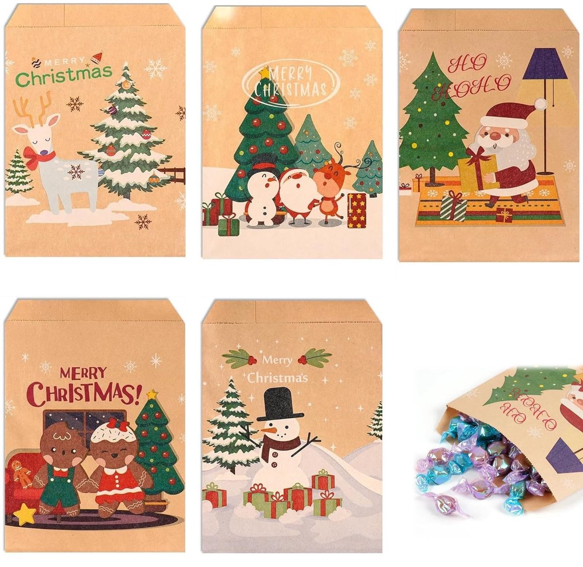 Solidchoice - 50 Stuks Kerst Kraft Papieren Zakken voor Adventskalender