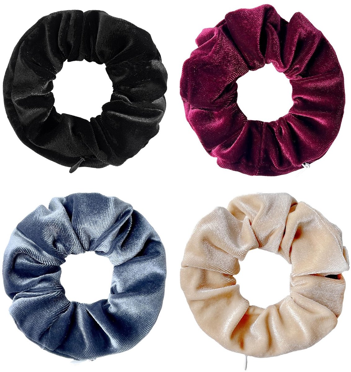 Solidchoice - 4 Stuks Haarelastiekjes met Ritssluiting voor Dames