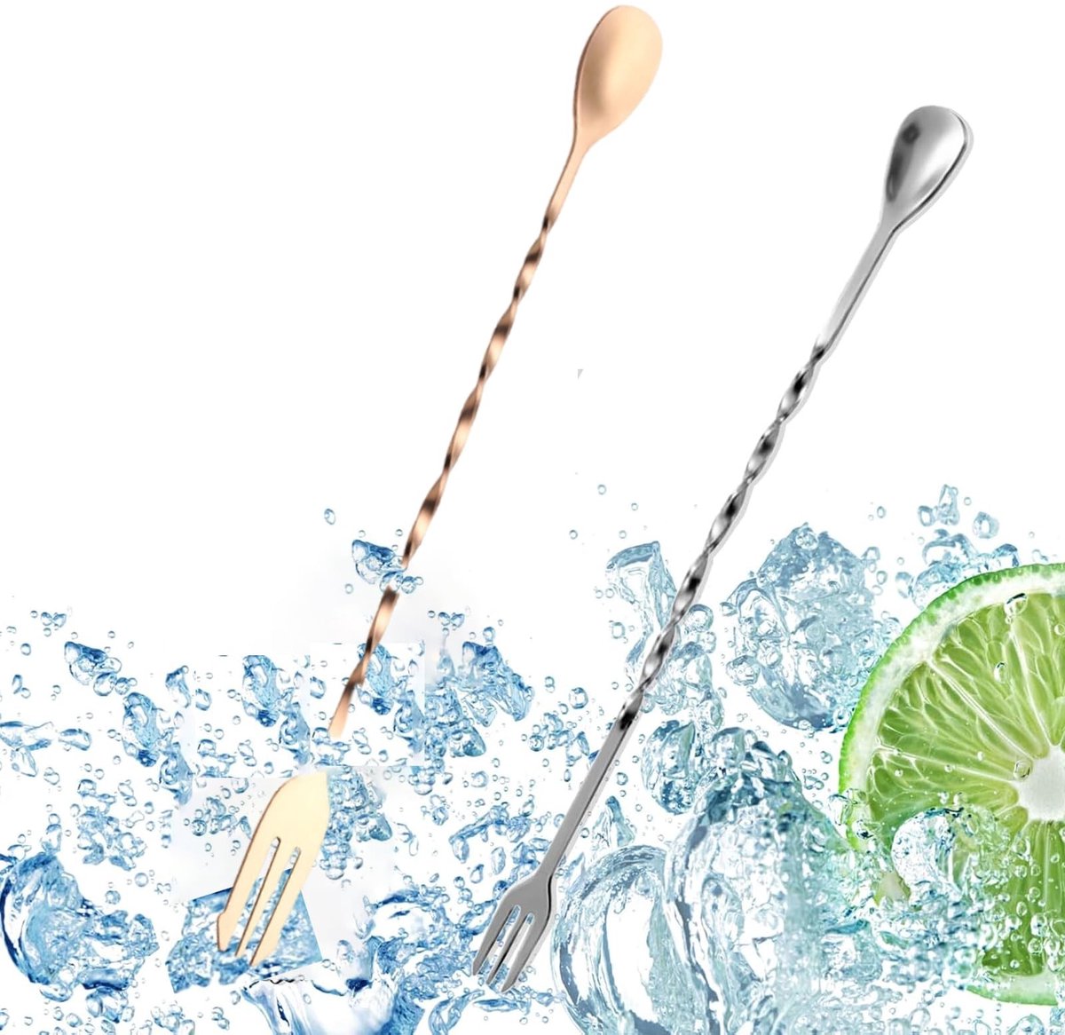 Solidchoice - Set van 2 Roestvrijstalen Cocktaillepels met Vork