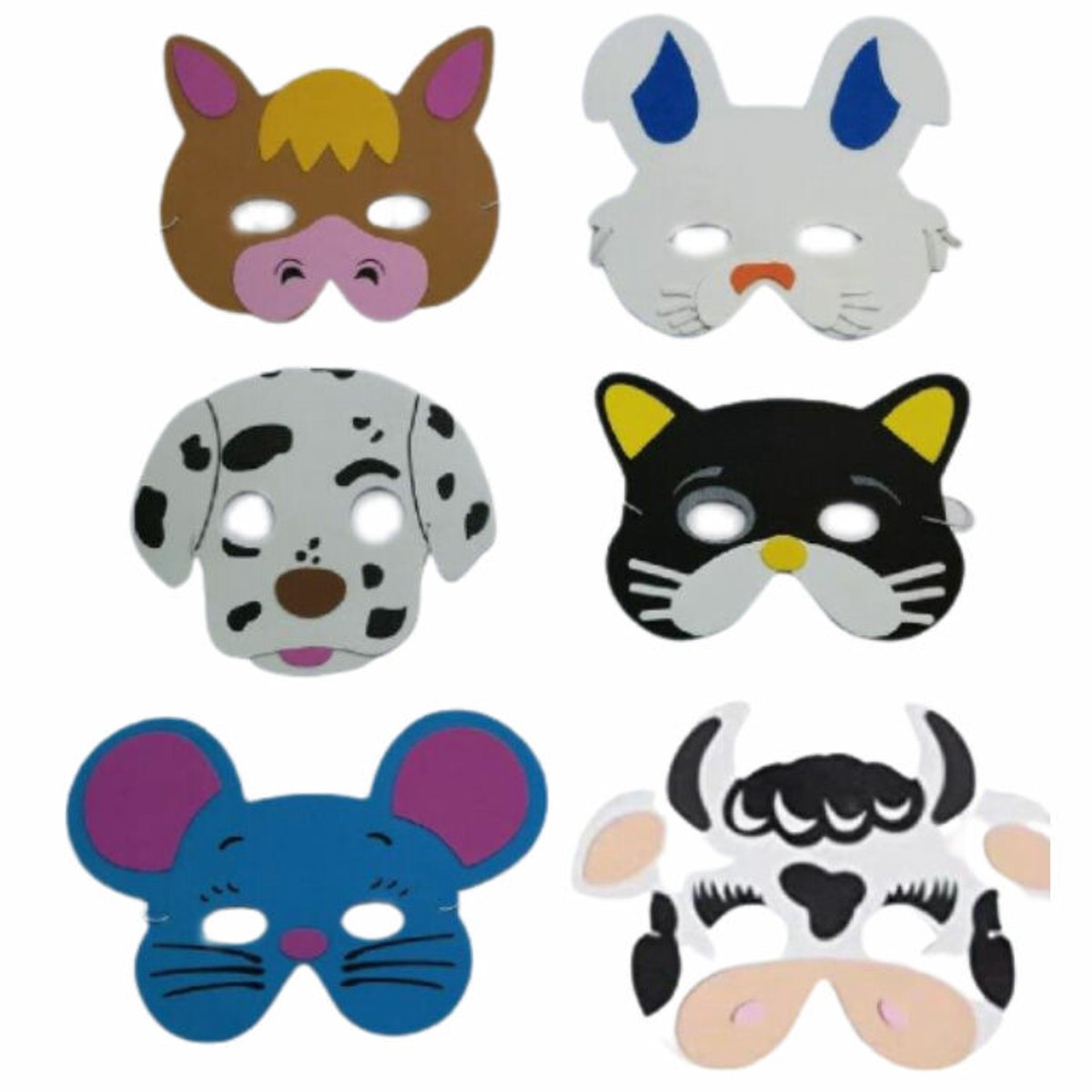 Verkleedmaskers boerderijdieren - foam maskers dieren - 6 stuks
